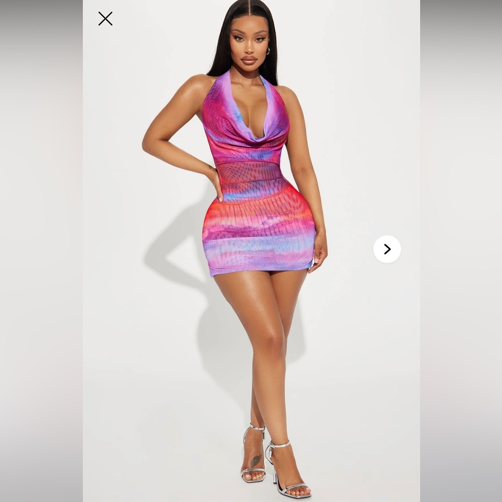 Fashion Nova Pink and Purple Cowl Neck Bodycon Dress